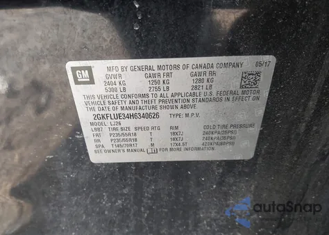 2017 GMC Terrain Slt z USA, uszkodzony, nr VIN 2GKFLUE34H6340626